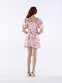 Asymmetric Neck Floral Mini Dress