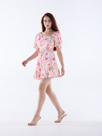 Asymmetric Neck Floral Mini Dress