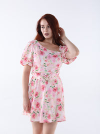 Asymmetric Neck Floral Mini Dress