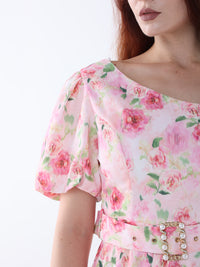 Asymmetric Neck Floral Mini Dress