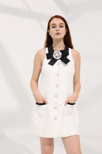 Flower Applique Tweed Dress