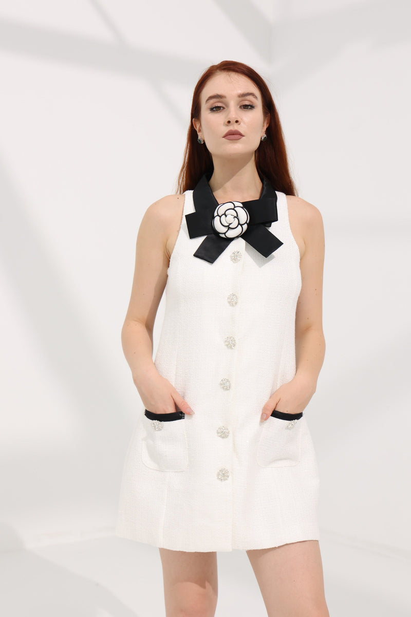 Flower Applique Tweed Dress