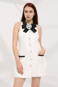 Flower Applique Tweed Dress