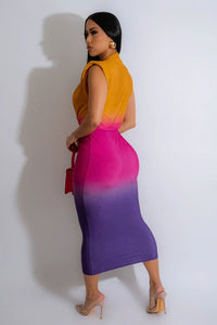 Ombre Plunge Midi Dress