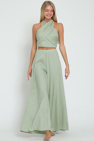 Halter Smocked Top & Pants Set