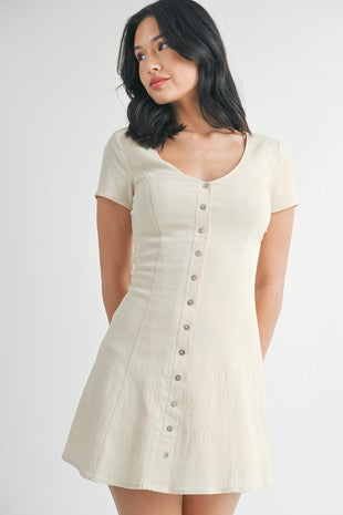 Linen V-Neck Mini Dress