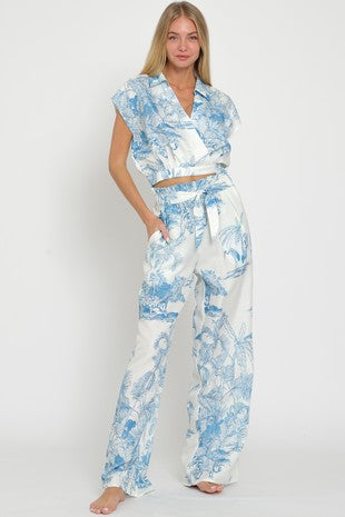Collar Short Sleeve Top & Pants Set