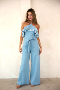 Denim Ruffle Jumpsuit