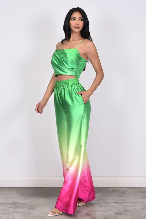 Ombre Satin Top and Pant Set