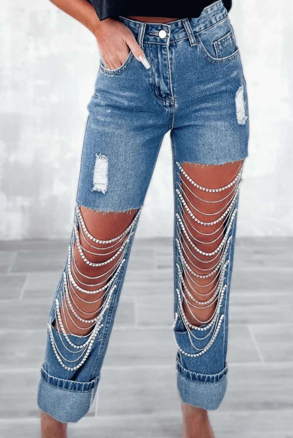 Rhinestone Embellished Jeans