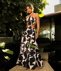 Abstract Halter Maxi Dress