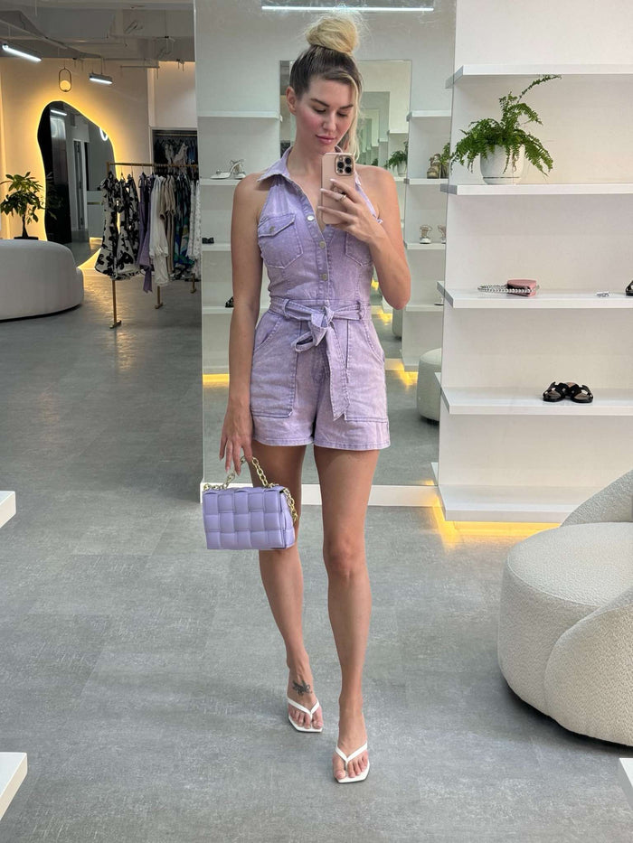 Denim Washed Halter Romper