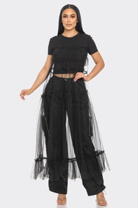 Tulle Overlay Crop Top