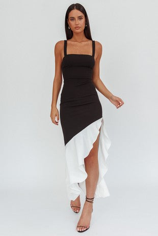 Asymmetrical Hem Contrast Maxi Dress