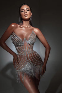 Diamante Tassel Mini Dress